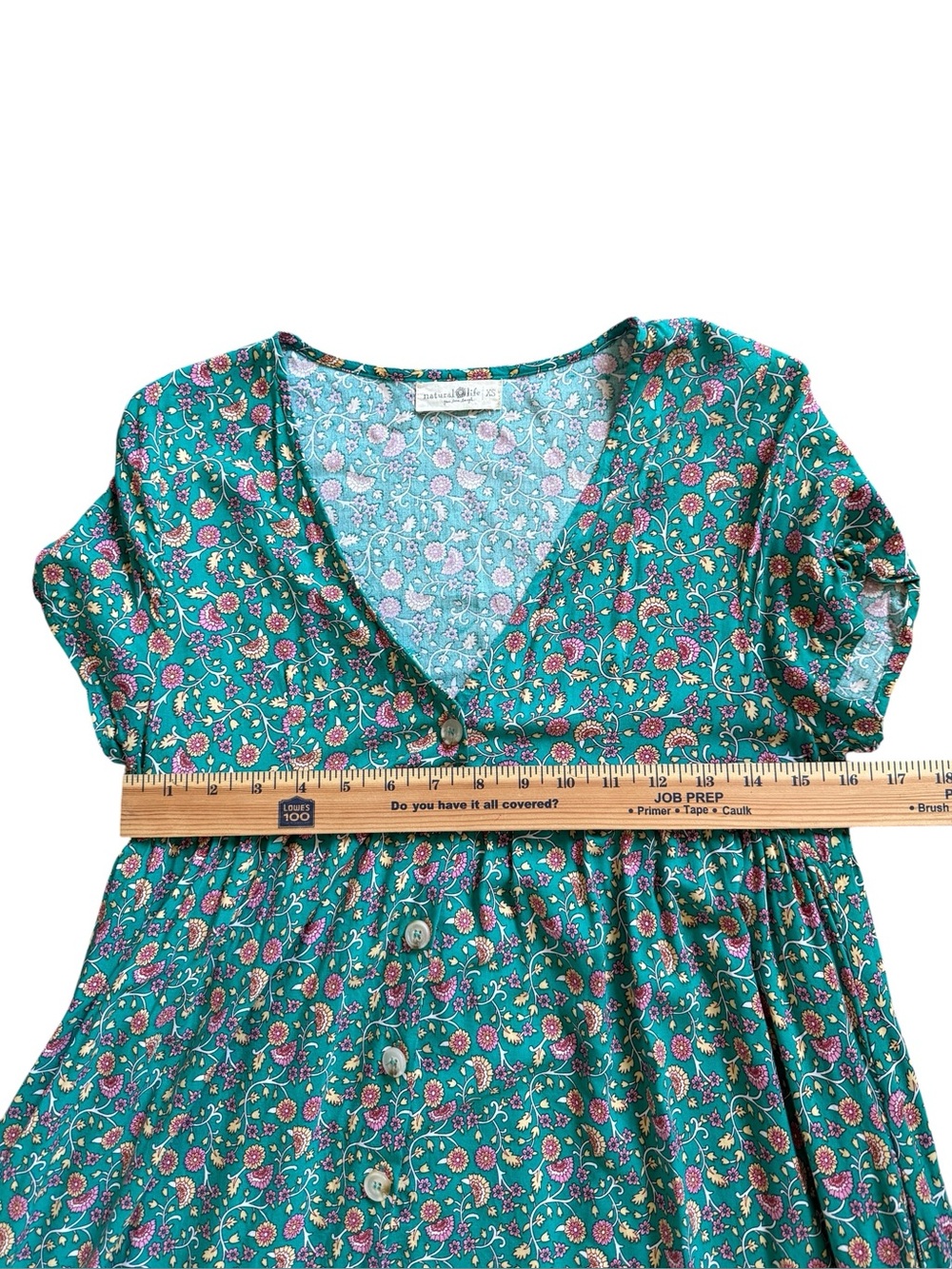 Natural Life Avery Midi Dress XS Teal Floral Boho Button Front Border Print NWOT - Picture 6 of 8